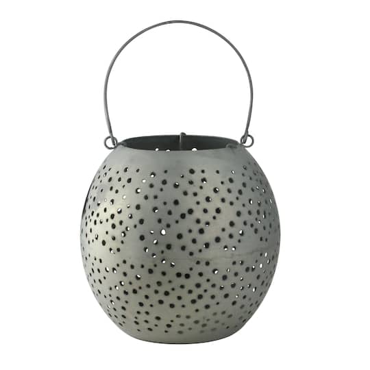9" Botanic Beauty Gray Zinc Candle Holder Lantern